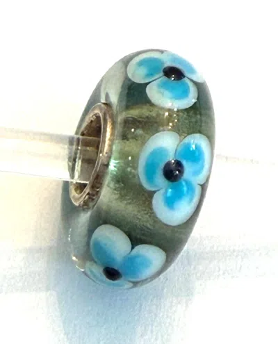 Trollbeads Women's Universal Charm Bead In Unique Light Green/blue Flowers/black Dots In Multi