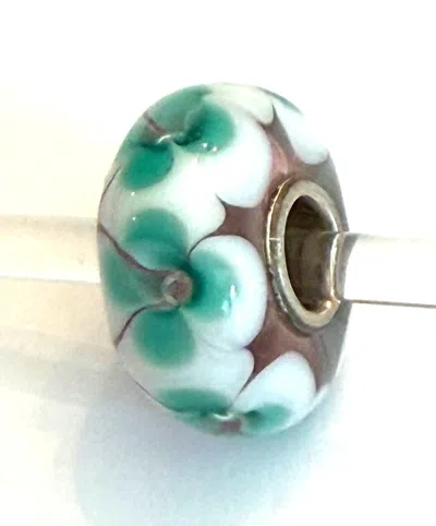 Trollbeads Women's Universal Charm Bead In Unique Light Pink/white With Aqua Flowers In Multi