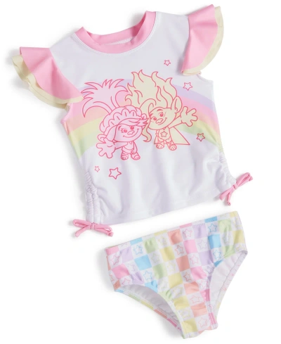 Trolls Babies' Toddler Girls Flutter-sleeve Swimsuit, 2 Piece Set In Assorted