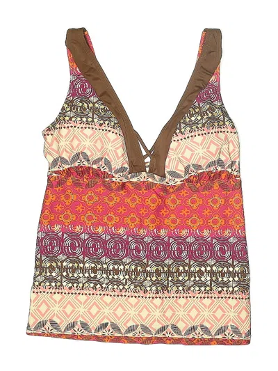 Pre-owned Tropical Escape Swimsuit Top Brown Print Pattern Swimwear