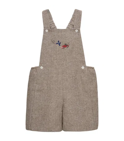 Trotters Kids'  Alfie Embroidered Dungarees In Gray