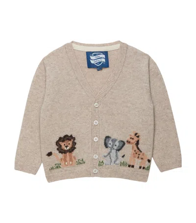 Trotters Kids' Augustus And Friends Cardigan In Beige