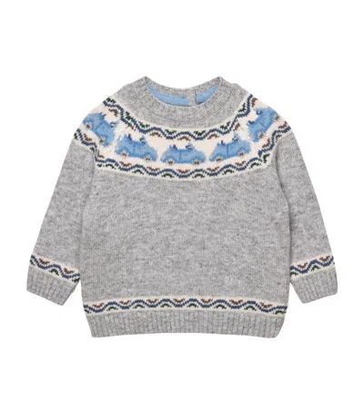 Trotters Kids' Benji Car Fair Isle Sweater In Gray