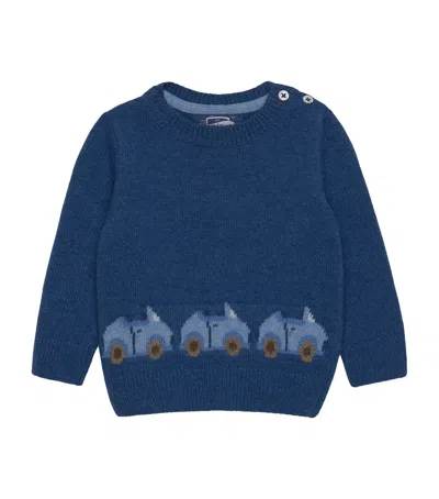 Trotters Kids' Benji Car Sweater In Blue