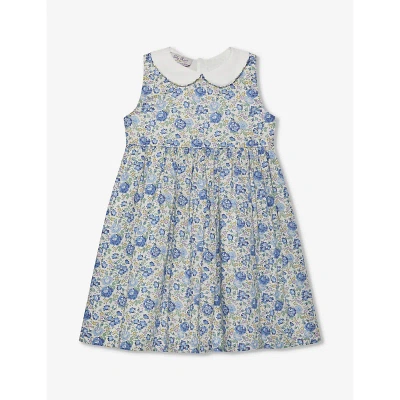 Trotters Babies'  Blue Felicite Felicite Floral-print Collared Cotton Mini Dress 2-11 Years