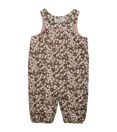 Trotters Kids' Cotton Blossom Print Dungarees In Brown