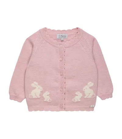Trotters Kids'  Cotton Bunny Cardigan In Pink