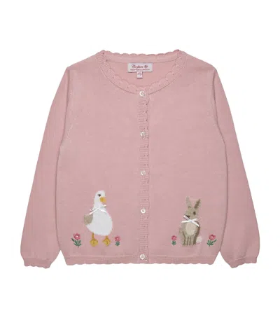 Trotters Kids' Cotton Duck And Bunny Intarsia Cardigan In Multi