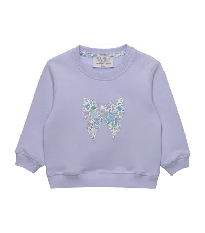 Trotters Kids'  Cotton Emma & Amelia Bow Sweatshirt In Blue
