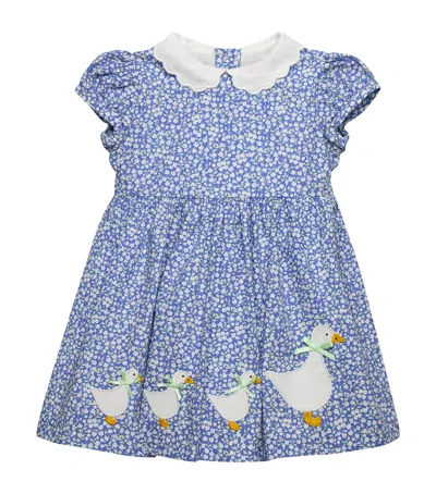 Trotters Kids'  Cotton Floral Duck Dress In Blue