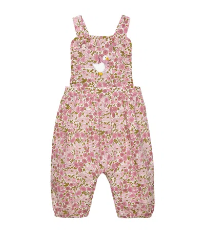 Trotters Kids' Cotton Floral Print Dungarees In Pink