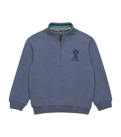 Trotters Kids' Cotton Half-zip Hugo Sweatshirt In Blue