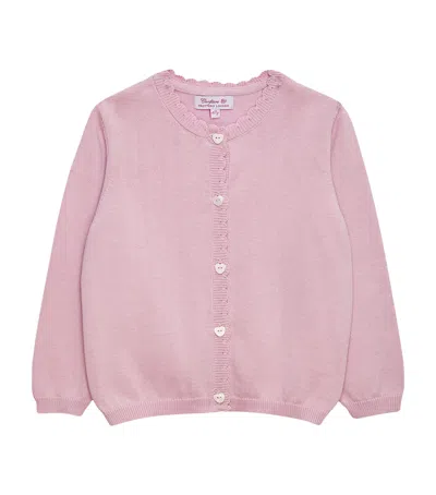 Trotters Kids' Cotton Heart-button Cardigan In Pink