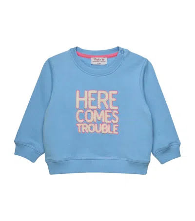 Trotters Kids'  Cotton Here Comes Trouble Sweatshirt In Blue