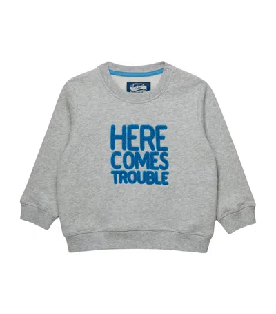 Trotters Kids'  Cotton Here Comes Trouble Sweatshirt In Grey