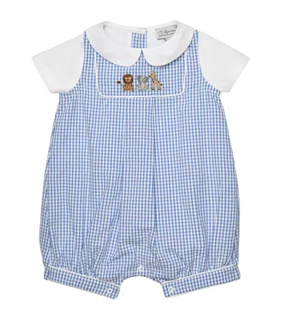 Trotters Kids' Cotton Jasper Lion Playsuit In Blue
