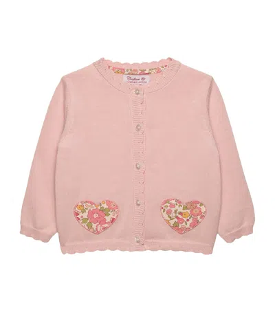 Trotters Kids'  Cotton Liberty Print Heart Cardigan In Brown