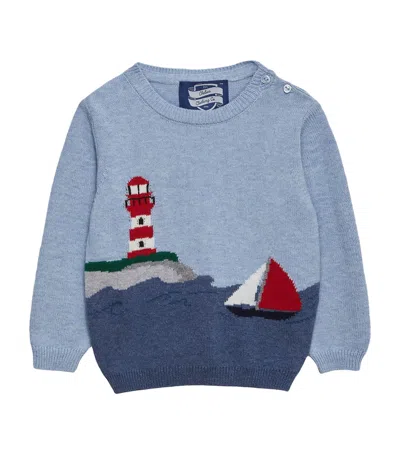 Trotters Kids' Cotton Lighthouse Sweater In Blue