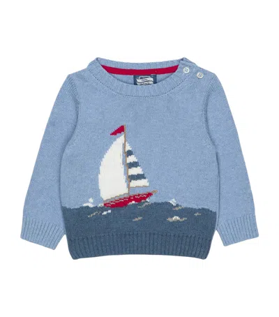 Trotters Kids'  Cotton Sailboat Sweater In Blue