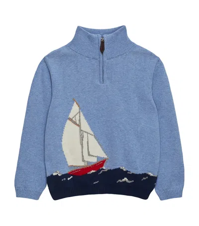 Trotters Kids' Cotton Sailing Half-zip Sweater In Blue