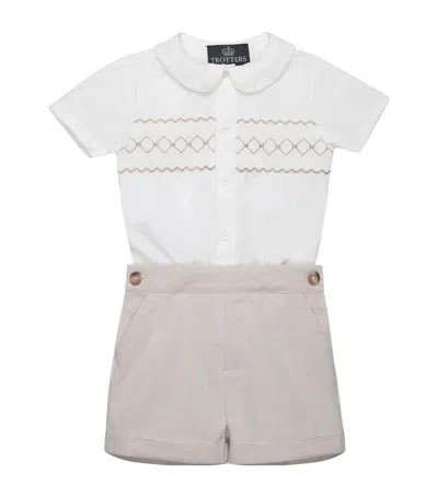 Trotters Kids'  Cotton Smocked Rupert Playsuit In White