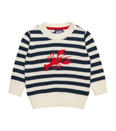 Trotters Kids' Cotton Stripe Lobster Sweater In Navy