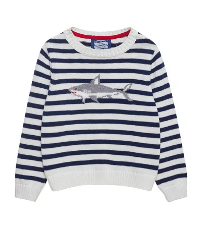Trotters Kids' Cotton Stripe Shark Sweater In Navy
