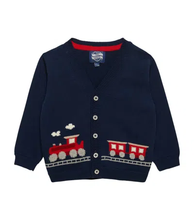 Trotters Kids' Cotton Train Cardigan In Navy