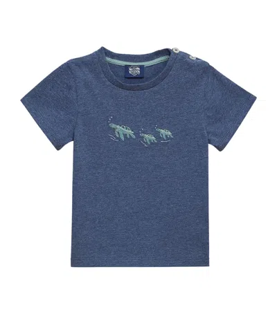 Trotters Kids' Cotton Turtle-embroidered T-shirt In Blue