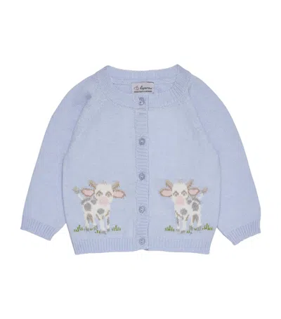 Trotters Kids' Cotton-wool Cow Cardigan In Blue