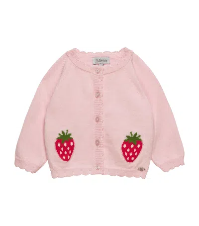 Trotters Kids' Cotton-wool Strawberry Cardigan In Pink
