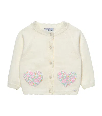 Trotters Kids'  Cotton-wool Heart Cardigan In White