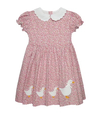 Trotters Kids' Ditsy Duck-appliqué Dress In Pink