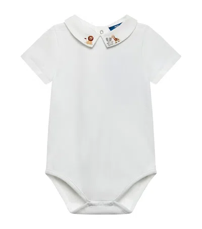 Trotters Kids' Embroidered Augustus And Friends Monty Bodysuit In White