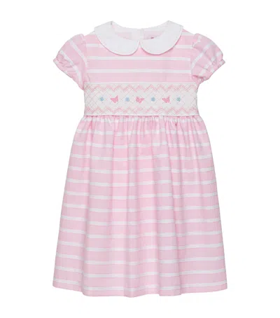 Trotters Kids' Embroidered Butterfly Striped Dress In Pink