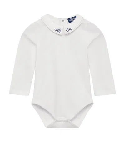 Trotters Kids' Embroidered Monty Bodysuit In White