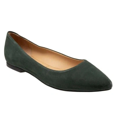 Trotters Estee Ballet Flats Women's Green Suede Slip On Pointed Toe Jobb196