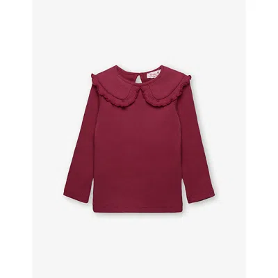 Trotters Kids' Grace Ruffled-collar Cotton-jersey Top 2-11 In Burgundy