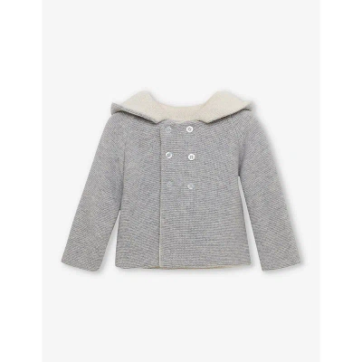 Trotters Grey Marl Teddy Ear-embroidered Wool And Cashmere-blend Coat 1-9 Months In Grey Marl