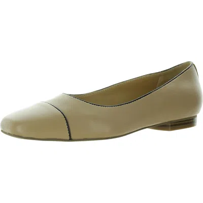 Trotters Harper Womens Toe Cap Leather Flat Shoes In Beige