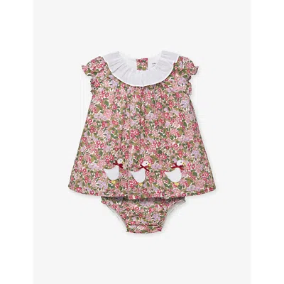 Trotters Kids' Hedgerow Duck-embroidered Cotton Dress 0 In Pink