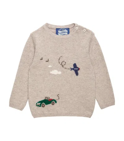 Trotters Babies' Herbie Car And Wilbur Plane Sweater (3-24 Months) In Neutral