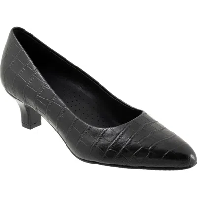 Trotters Kate Pointed Toe Kitten Heel Pump In Black Croc