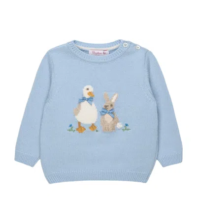 Trotters Kids'  Knitted Duck And Bunny Sweater In Blue