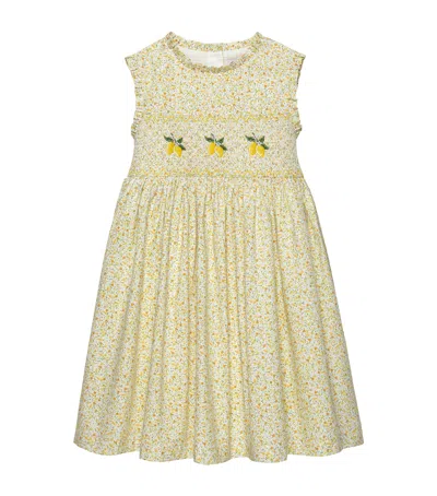 Trotters Kids' Lemon-embroidered Floral Dress In Yellow