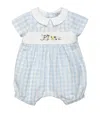 Trotters Linen-cotton Farmyard Romper In Blue