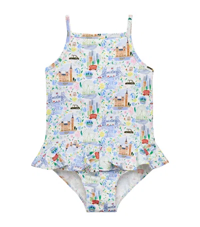 Trotters Babies'  London Print Peplum Swimsuit In Multi
