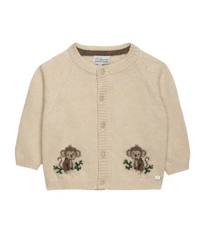 Trotters Kids'  Merino-cashmere Monkey Cardigan In Neutral