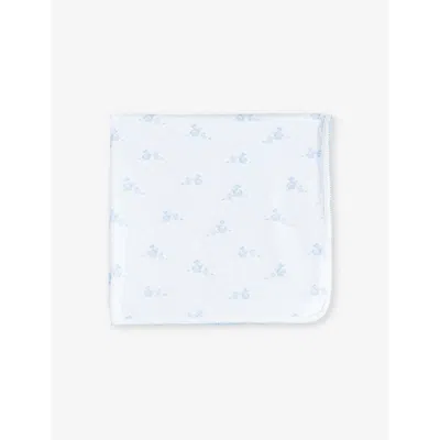 Trotters Pale Blue Bunny Lapinou Bunny-print Stretch Organic-cotton Blanket In White