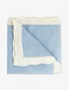 Trotters Pale Blue Openwork Frilled-trim Cashmere Blanket In Pale Blue